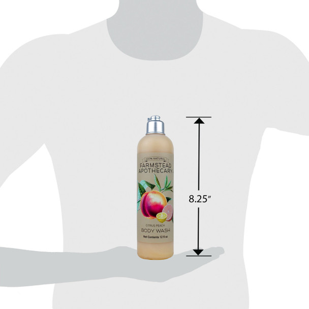 Farmstead Apothecary 100% Natural Body Wash with Organic Coconut Oil, Organic Sunflower Oil & Organic Vitamin E Oil, Citrus Peach 12 oz