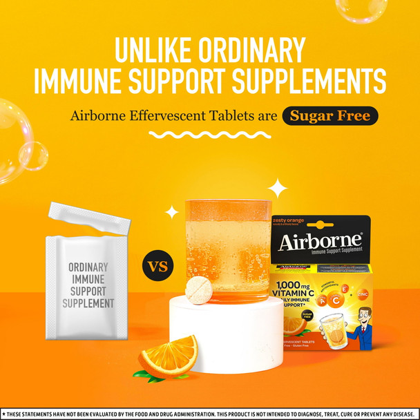 Airborne Zesty Orange Effervescent Tablets, 20 Count - 1000Mg Of Vitamin C - Immune Support Supplement