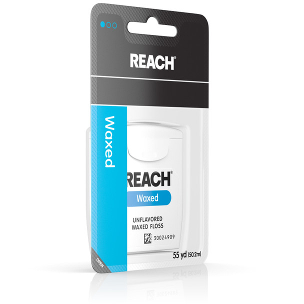 REACH Unflavored Waxed Dental Floss, 55 yds