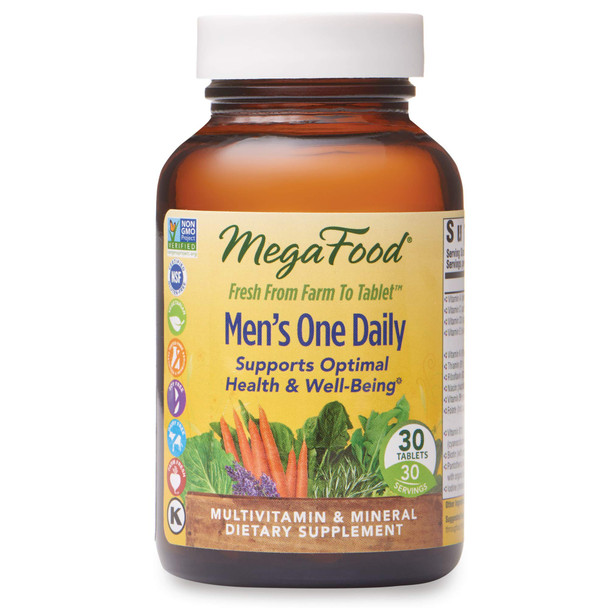 MegaFood - Men's One Daily, Multivitamin Support for Healthy Energy and Stress Response, 30 Tablets