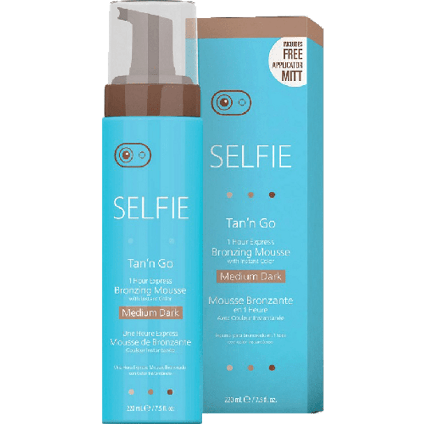 Selfie Tan'N Go 1 Hour Express Bronzing Mousse (Medium Dark Tan) Rich Natural Looking Instant Self Tanner For Body And Face & All Skin Types, 7.5 Oz