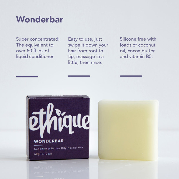 Ethique Eco-Friendly Conditioner Bar for Oily-Normal Hair, Wonderbar 2.12 oz