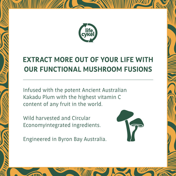 Life Cykel 100% Natural Lions Mane Mushroom with Australian Wild Harvested Kakadu Plum