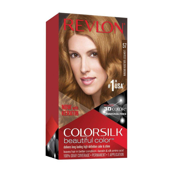 Revlon Colorsilk Beautiful Color Permanent Hair Color, 57 Lightest Golden Brown 1 Each