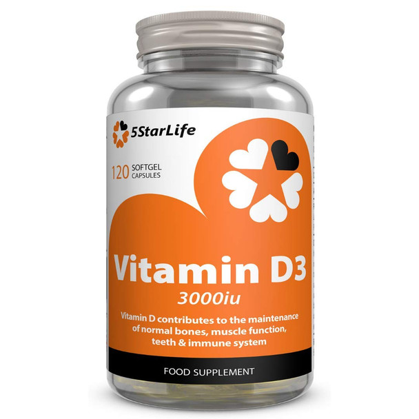 5StarLife Vitamin D3 3000iu, 120 Softgel Capsules, Daily VIT D3, 4 Months Supply