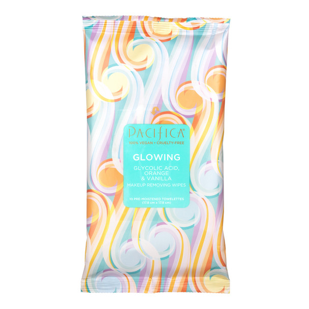 Pacifica Glowing Glycolic Acid, Orange & Vanilla Makeup Removing Wipes (10ct)