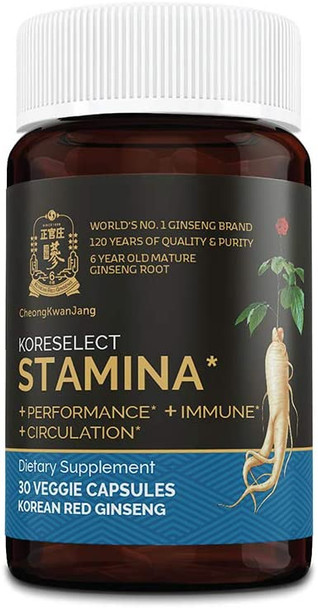KORESELECT Men's Stamina 30 Capsules - Korean Red Panax Ginseng Extract, Zinc, L arginine Dietary Herbal Supplement, Energy Focus