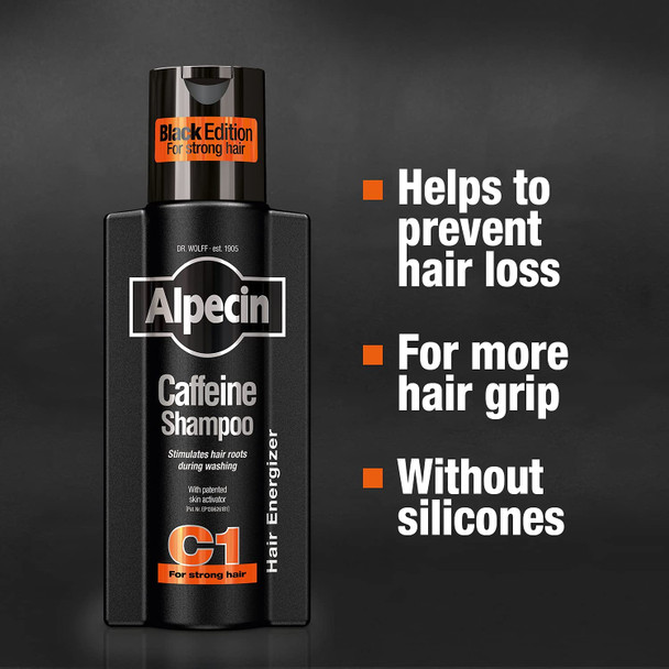 Alpecin Black Mens Shampoo with new Fragrance 250ml | Hair Growth Shampoo | Men Shampoo for Natural Strong Hair | Hair Care for Men Made in Germany