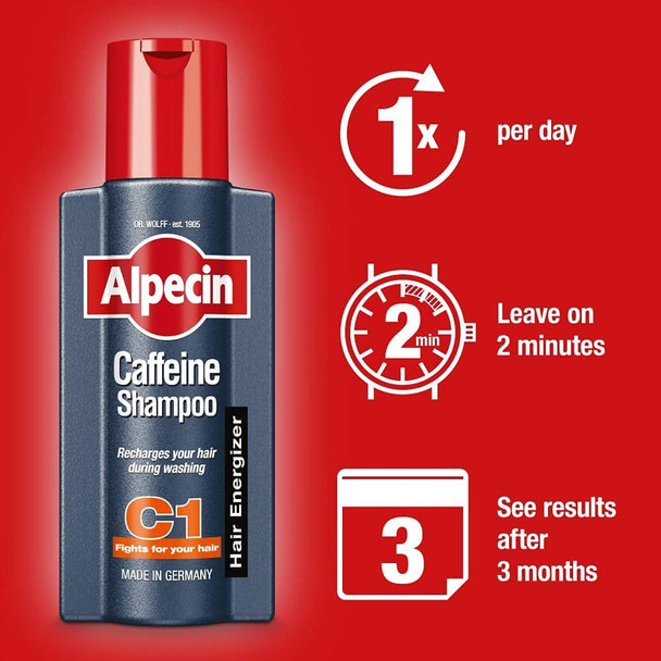 Alpecin Caffeine Shampoo C1 2x 375ml | Prevents and Reduces Hair Loss | Natural Hair Growth Shampoo for Men | Energizer for Strong Hair | Hair Care for Men Made in Germany