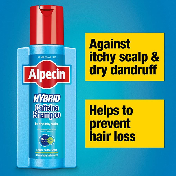Alpecin Hybrid Shampoo 2x 375ml | Natural Hair Growth Shampoo for Sensitive and Dry Scalps | Energizer for Strong Hair | Hair Care for Men Made in Germany
