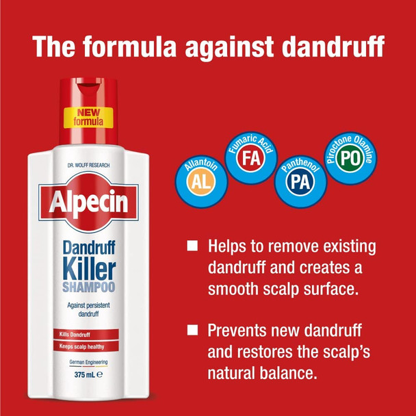 Alpecin Dandruff Killer Shampoo 2x 375ml | Effectively Removes and Prevents Dandruff | Hair Care for Men Made in Germany