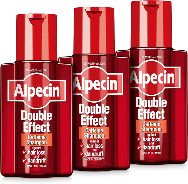Alpecin Double Effect Shampoo 3x 200ml | Anti Dandruff and Natural Hair Growth Shampoo | Energizer for Strong Hair | Hair Care for Men Made in Germany