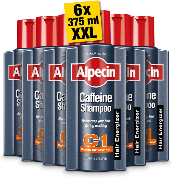 Alpecin Caffeine Shampoo C1 6x 375ml | Prevents and Reduces Hair Loss | Natural Hair Growth Shampoo for Men | Energizer for Strong Hair | Hair Care for Men Made in Germany