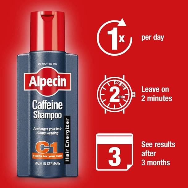 Alpecin Caffeine Shampoo C1 6x 375ml | Prevents and Reduces Hair Loss | Natural Hair Growth Shampoo for Men | Energizer for Strong Hair | Hair Care for Men Made in Germany