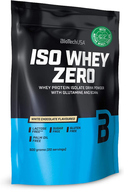 BioTechUSA Iso Whey Zero Premium Whey Protein Isolate with Native Whey Isolate, Added BCAA and glutamine, 500 g, White Chocolate