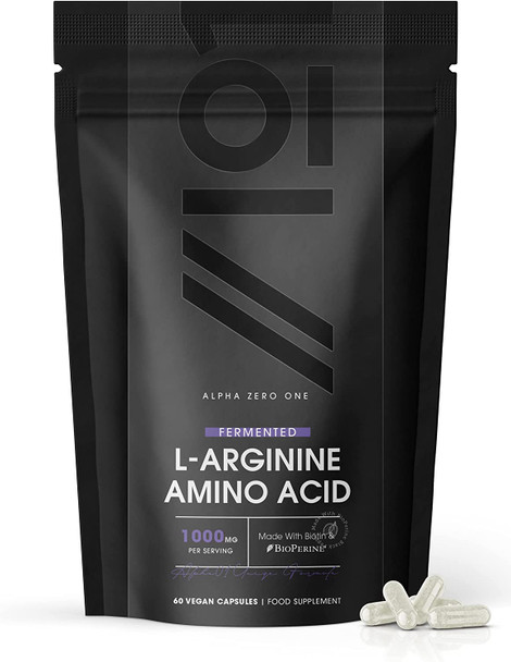 Fermented L-Arginine with BioPerineA® & Biotin Capsules - 1000mg - Potent Amino Acids - Non-GMO, Gluten Free, 60 Vegan Capsules