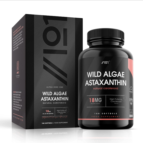 Astaxanthin Softgel - 18Mg - High Potency Antioxidant - Made From Wild Algae With Olive Oil For Better Bioavailability - 180 Softgels - No Additives - Non-Gmo, Gluten Free. (1 Pack)