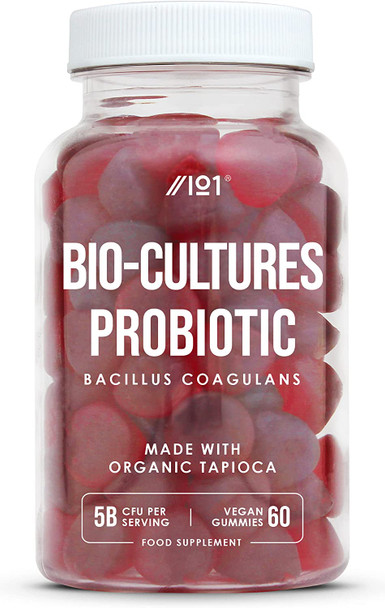 Bio Complex Probiotic Cultures Gummies - 5B CFU Bacillus Coagulants Per Serving - Non-GMO, Gluten Free, Halal, Cherry Flavour - 60 Vegan Gummies. 1 Pack