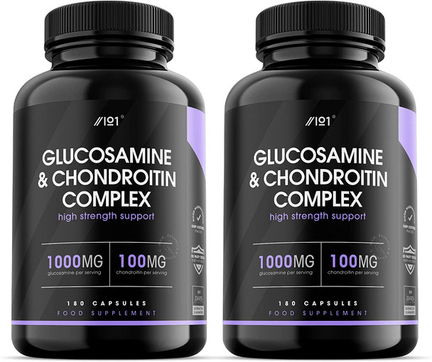 Glucosamine & Chondroitin Complex - with MSM, Boswellia, Rosehip, Ginger & Turmeric - Made from Pasture Raised, Grass-Fed Bovine - Non-GMO, 180 Capsules (2 Pack)