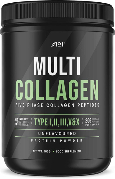 Multi Collagen Protein Powder (400g) - Types I, II, III, V & X - Hydrolyzed Grass Fed Bovine, Wild Caught Fish, & Free-Range Chicken & Eggshell Collagen. Non-GMO, Halal.
