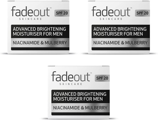 Fade Out Advanced Brightening Moisturiser for Men Exfoliating Daily Moisturiser with SPF20 with Niacinamide & Mulberry 3 x 50ml