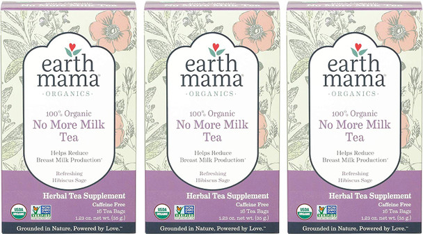 Earth Mama Organic No More Milk Tea for Weaning from Breastmilk, 16 Teabags/Box, Pack of 3