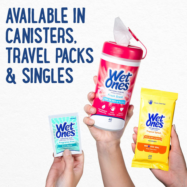 Wet Ones Antibacterial Hand Wipes, Tropical Splash Scent, 40 Count Canister