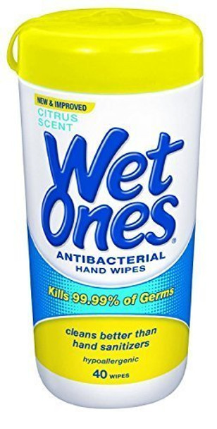 Wet Ones Citrus Antibacterial Hand and Face Wipes Canister, 40 Count (Pack of 2)