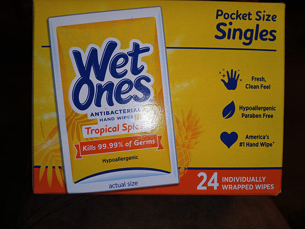 WET ONES Moist Towelette, Antibacterial, Citrus, Singles 24 ea (Pack of 3)