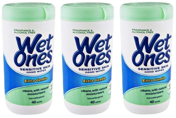 Wet Ones Sensitive Skin Hand Wipes: 40 Count Canister Pack of 3