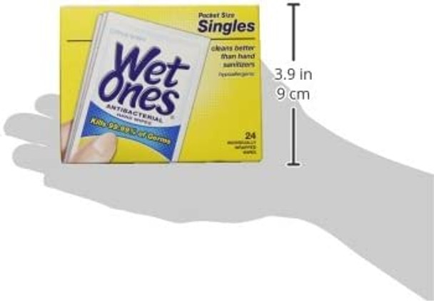 Wet Ones Antibacterial Hand & Face Wipes, Tropical Splash Scent Singles, 24 Count, Pack Of 5