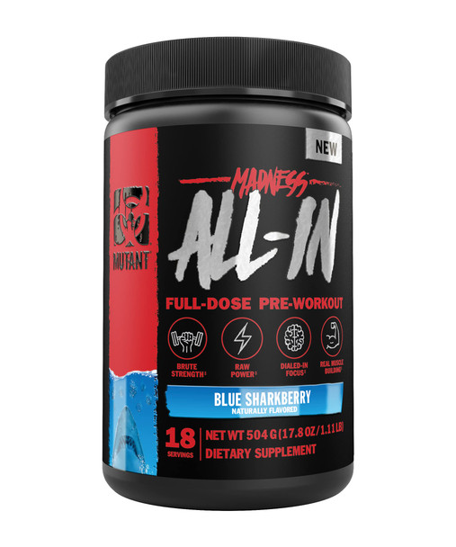 Mutant Madness All-In | Full Dosed Pre-Workout Supplement | With Creatine Monohydrate | 504 G | Blue Sharkberry