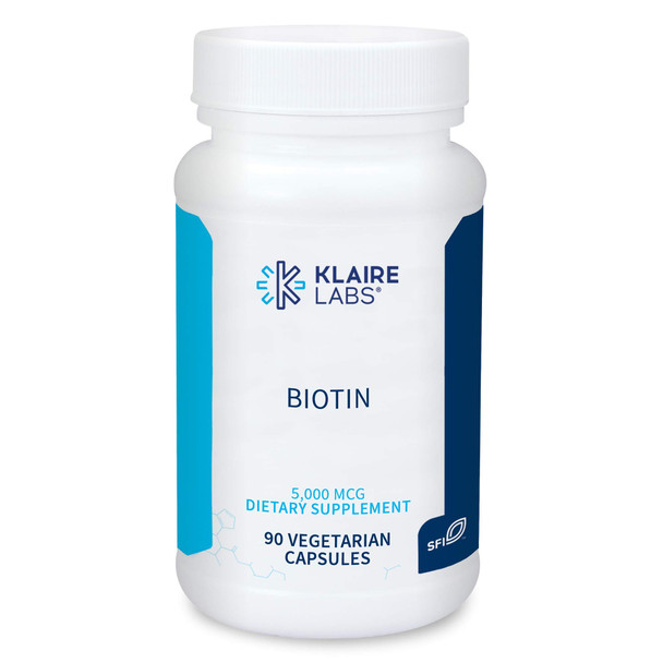 Klaire Labs Biotin 5000mcg - High Potency Biotin Supplement - Vitamin Involved in Skin & Hair Nutrition - Corn-Free, Small, Easy-to-Swallow Hypoallergenic Biotin Pills (90 Caps)