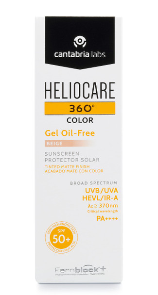 Heliocare 360 Color Gel Oil-Free Beige Spf 50 50Ml / Gel Sunscreen For Face/Daily Uva Uvb Visible Light Infrared-A Anti-Ageing Sun Protection/Matte Foundation Coverage