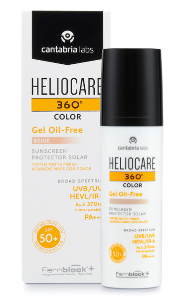 Heliocare 360 Color Gel Oil-Free Beige Spf 50 50Ml / Gel Sunscreen For Face/Daily Uva Uvb Visible Light Infrared-A Anti-Ageing Sun Protection/Matte Foundation Coverage