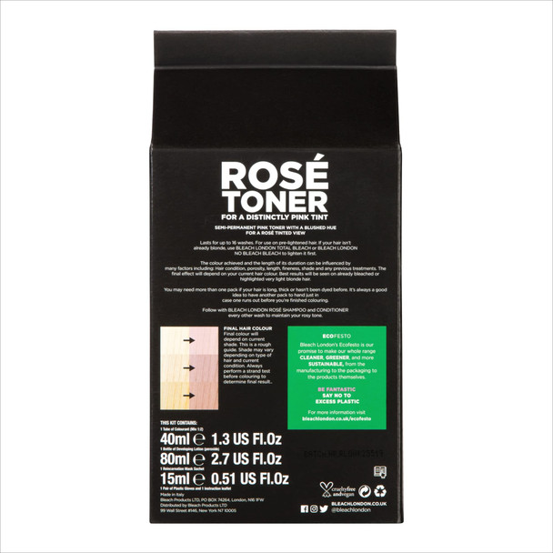 BLEACH LONDON Rose Toner Kit - Yellow Brass Removing, colour Depositing Formula For Pastel Pink Base, For Blonde Hair & Post Bleached Hair, Vegan, Cruelty Free, Ammonia Free