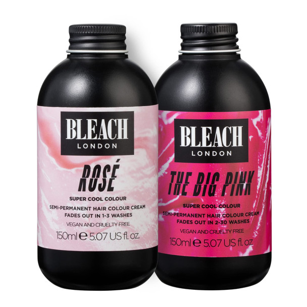 BLEACH LONDON Rose and The Big Pink Semi-Permanent Hair Colour Creams - Pastel Pink, Vegan, Cruelty Free, Temporary Dye 150 ml