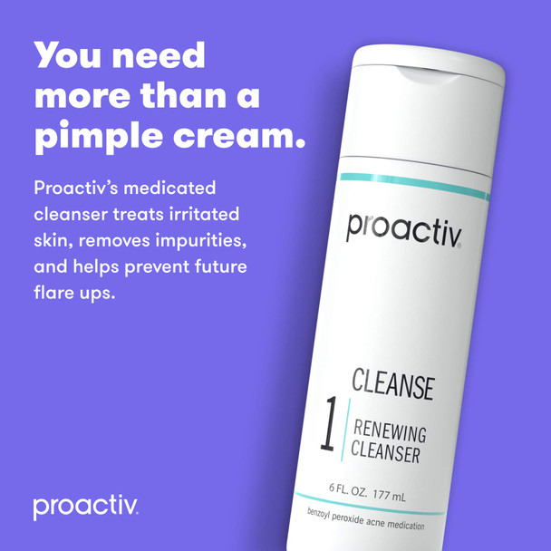 Proactiv Acne Cleanser - Benzoyl Peroxide Face Wash and Acne Treatment - Daily Facial Cleanser and Hyularonic Acid Moisturizer with Exfoliating Beads - 90 Day Supply, 6 Oz