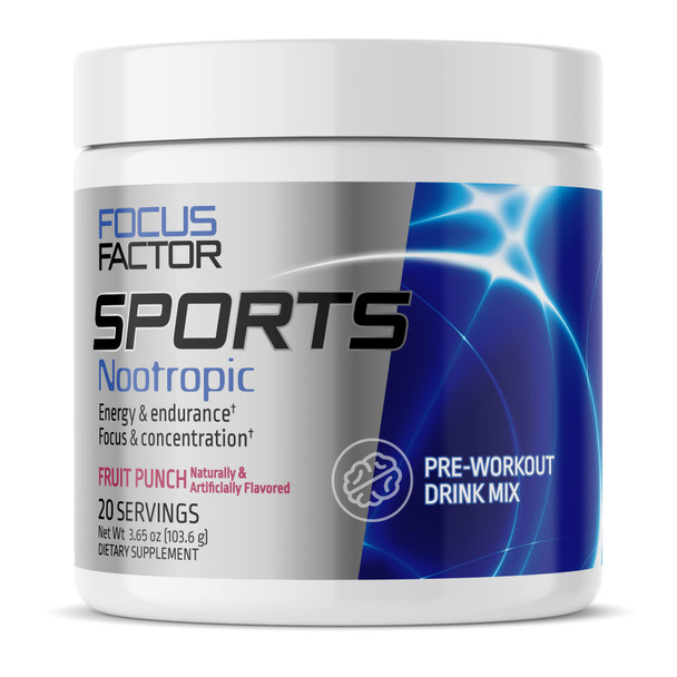 Focus Factor Pre-Workout Sports Supplement with Lions Mane - Nootropic for Energy, Endurance, Concentration Performance Boost Arginine, L-theanine, Beta Alanine, L-Citrulline, Ginkgo Biloba, Red