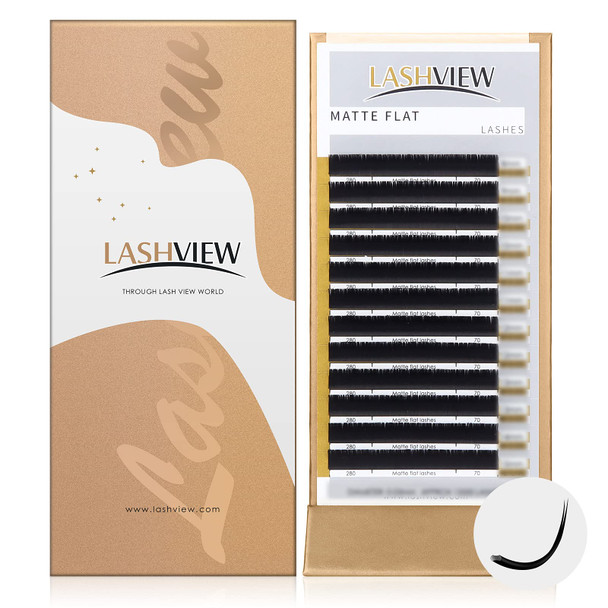 LASHVIEW Eyelash Extensions,Mink Black,Individual Lashes,0.15mm D Curl,SUPER MATTE,Ellipse Flat Eyelash Extension Mixed Tray, Semi-permanent Extremely, Soft Application-Friendly