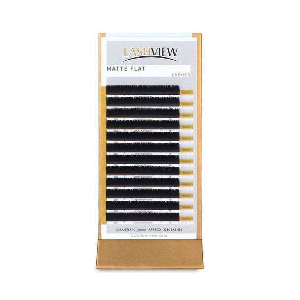 LASHVIEW Eyelash Extensions,Mink Black,Individual Lashes,0.15mm D Curl,SUPER MATTE,Ellipse Flat Eyelash Extension Mixed Tray, Semi-permanent Extremely, Soft Application-Friendly