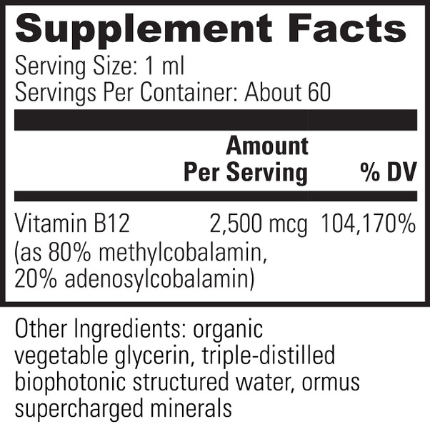 Global Healing Center Vegansafe B12, 2500 Mcg Organic Sublingual Liquid Vitamin B12 Drops | 2-In-1 Methylcobalamin & Adenosylcobalamin Blend For Energy, Mood, And Heart Health, 60-Day Supply (2 Fl Oz)