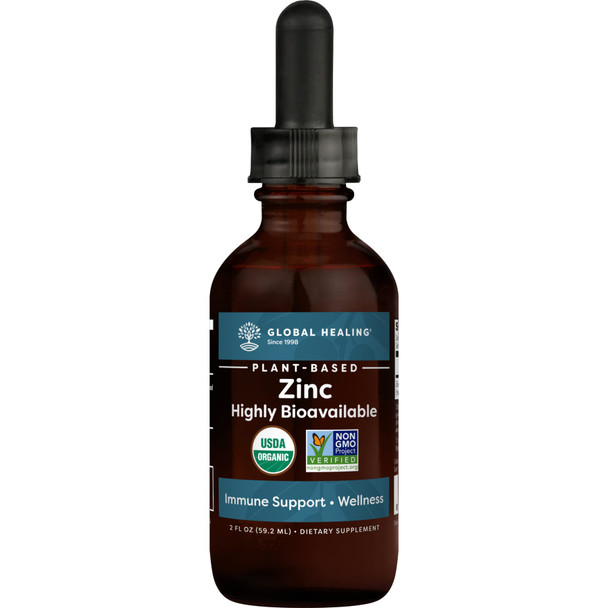 Global Healing Usda Organic Zinc Liquid Supplement - Pure Vitamin Drops For Immune System Boost, Hormone Balance, And Healthy Aging - Vegan-Friendly, Non-Gmo - 2 Fl Oz