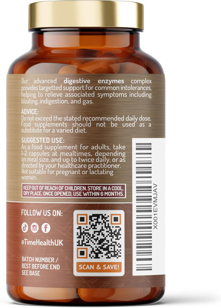Digestive Enzymes – Comprehensive Food Intolerance Complex – Targets Multiple Intolerances Including Gluten, Lactose & Casein – 120 Capsules – Uk Made – Zero Additives (120 Count (Pack Of 1))