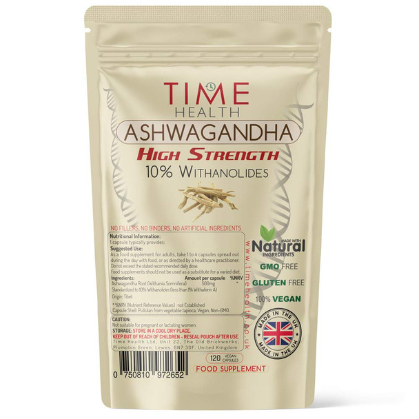 Ashwagandha - 10% Withanolides - HIGH Strength - Maximum Benefits - UK Manufactured - Zero Additives - Pullulan (120 Capsules)