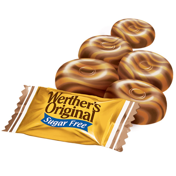 Werther's Original Hard Sugar Free Caramel Chocolate Candy, 2.35 Oz Bags (Pack of 12)