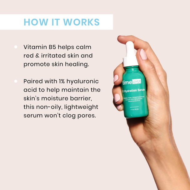 Timeless Skin Care Vitamin B5 Hydration Serum - 1 oz - Calm Breakouts, Heal Blemishes, Reduce Redness & Minimize Scarring - Lightweight & Oil- - For All Skin Types, Especially Oily & Sensitive