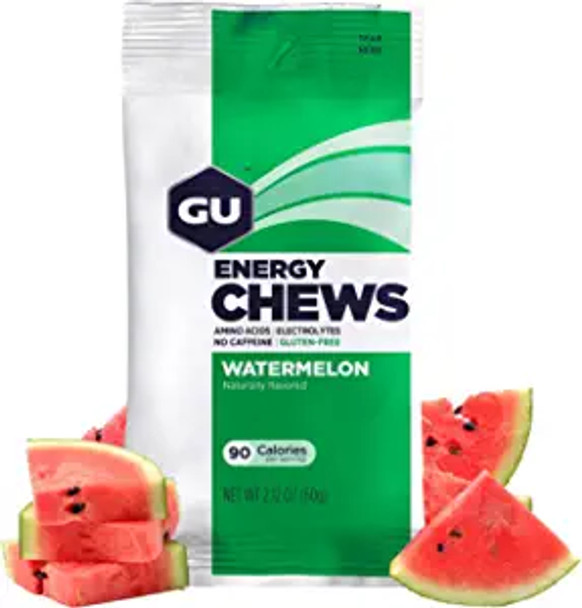 GU Energy Chews, Watermelon Energy Gummies with Electrolytes, 12 Bags (24 Servings Total)