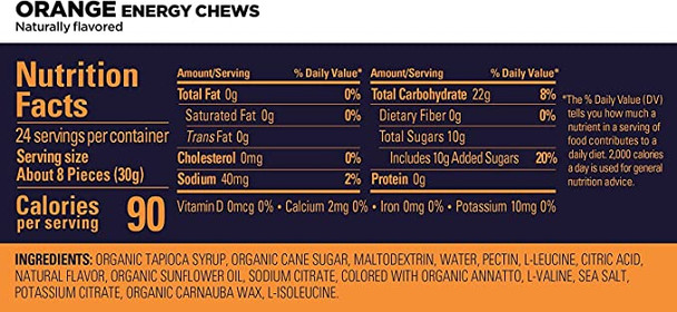 GU Energy Chews, Orange Energy Gummies with Electrolytes, 12 Bags (24 Servings Total)