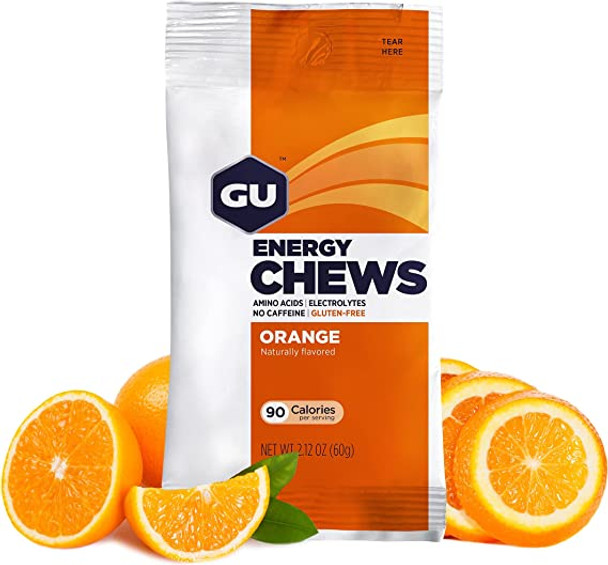 GU Energy Chews, Orange Energy Gummies with Electrolytes, 12 Bags (24 Servings Total)